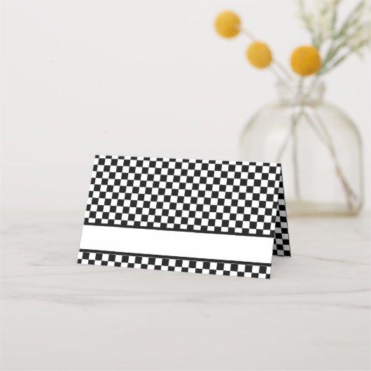 Black White Check Pattern Racing Theme Birthday Plaatskaartje (Voorkant)