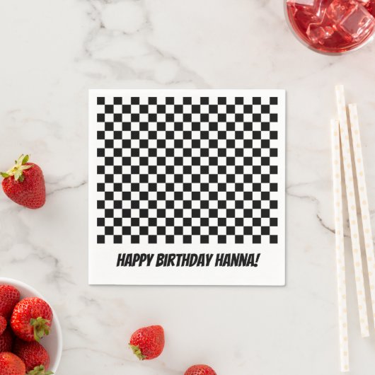 Black White Check Pattern Racing Theme Birthday Servet (Insitu)
