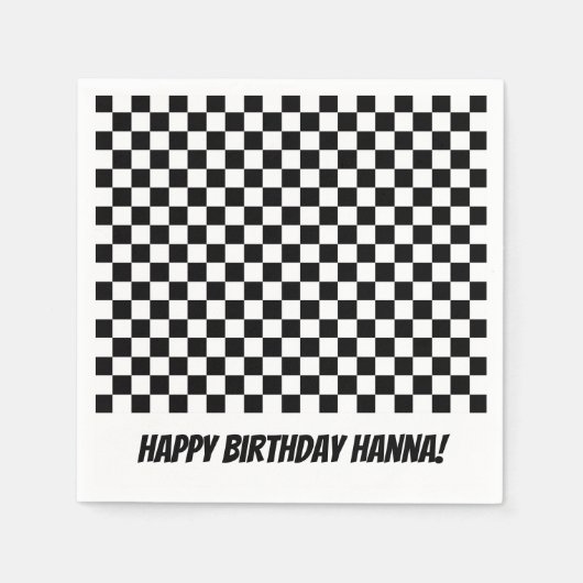 Black White Check Pattern Racing Theme Birthday Servet (Voorkant)