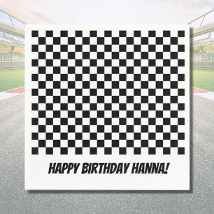 Black White Check Pattern Racing Theme Birthday Servet