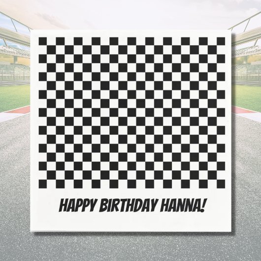 Black White Check Pattern Racing Theme Birthday Servet