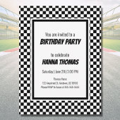 Black White Check Pattern Racing Theme Birthday Uitnodiging Briefkaart