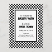 Black White Check Pattern Racing Theme Birthday Uitnodiging Briefkaart (Voorkant)