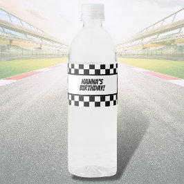 Black White Check Pattern Racing Theme Birthday Waterfles Etiket
