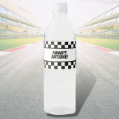 Black White Check Pattern Racing Theme Birthday Waterfles Etiket