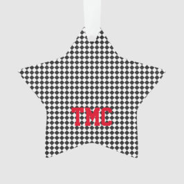 Black White Check Sports Racing INITIALEN Red Star Ornament