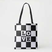 Black White Checker LOVE Tote Bag (Voorkant)