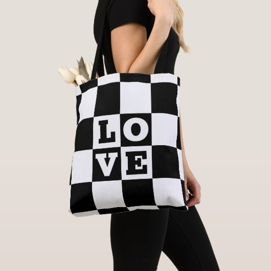 Black White Checker LOVE Tote Bag (Dichtbij)