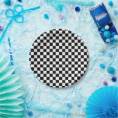 Black White Checker Pattern Papieren Bordje (Feest)