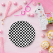Black White Checker Pattern Papieren Bordje (Feest)