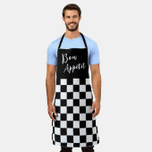 Black & White Checkerboard Apron Schort (Gedragen)
