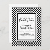 Black White Checkerboard Birthday Invitation Postc Uitnodiging Briefkaart (Voorkant / Achterkant)