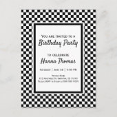 Black White Checkerboard Birthday Invitation Postc Uitnodiging Briefkaart (Voorkant)