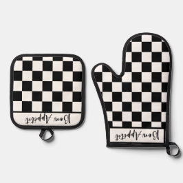 Black & White Checkerboard  Ovenwant & Pannenlap Set