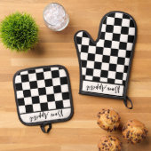 Black & White Checkerboard  Ovenwant & Pannenlap Set (Top down)