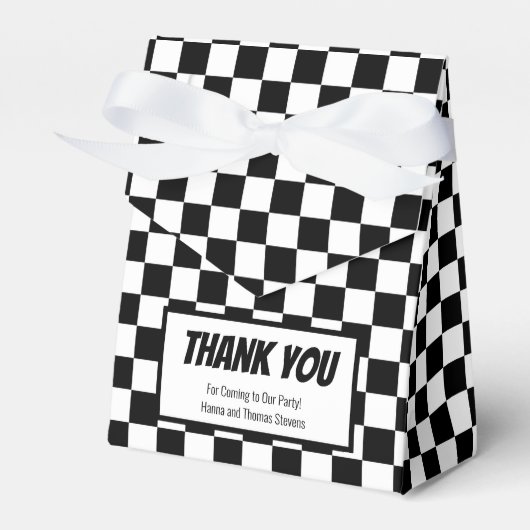 Black White Checkerboard-racethema Bedankdoosjes (Voorkant Zijde)