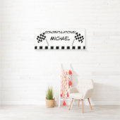 Black White Checkered Flag Race Gefeliciteerd Spandoek (Insitu)