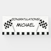 Black White Checkered Flag Race Gefeliciteerd Spandoek (Horizontaal)