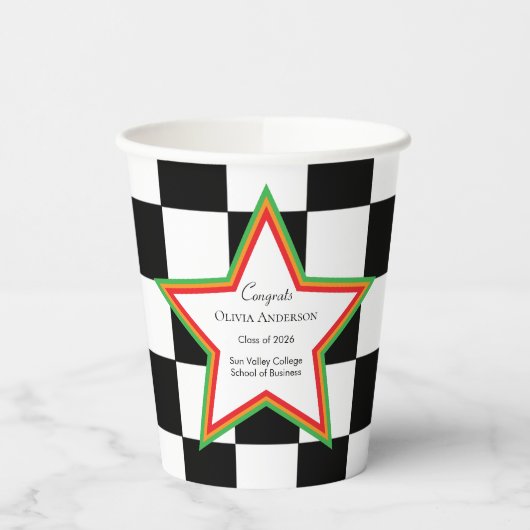 Black White Checkered Graduation Party Paper Cups Papieren Bekers (Links)