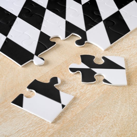 Black White Checkered Hallway | Optische verlichti Legpuzzel (Zijkant)