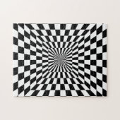 Black White Checkered Hallway | Optische verlichti Legpuzzel (Horizontaal)
