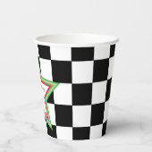 Black White Checkered Happy Birthday Paper Cups Papieren Bekers (Achterkant)