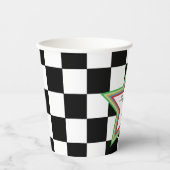 Black White Checkered Happy Birthday Paper Cups Papieren Bekers (Voorkant)