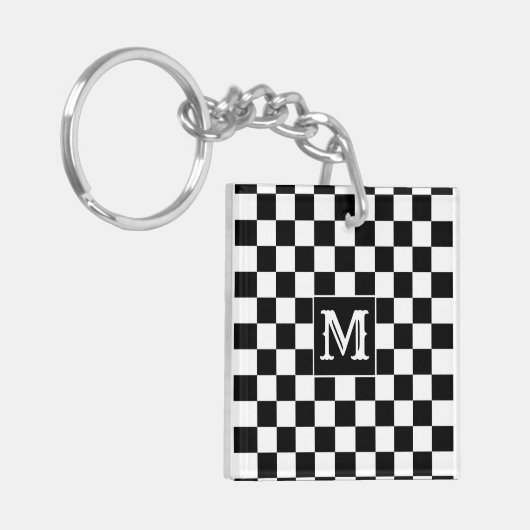 Black White Checkered Keychain Capital Initial (Voorkant Links)