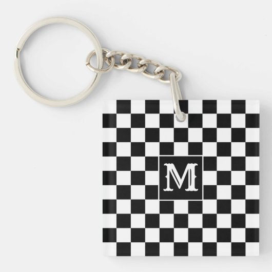 Black White Checkered Keychain Capital Initial (Voorkant)