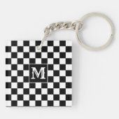 Black White Checkered Keychain Capital Initial (Achterkant)