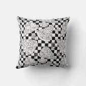 Black White Checkered Pizza Slices Herbs Sketch Kussen (Achterkant)