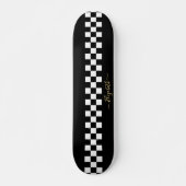 Black White Checkered Racing Flag Gold Monogram Persoonlijk Skateboard (Voorkant)