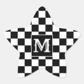Black White Checkered Star Sticker Initial (Voorkant)
