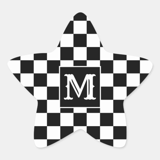 Black White Checkered Star Sticker Initial (Voorkant)