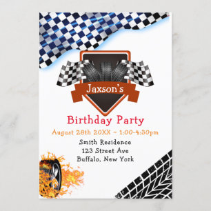 Black White Checkering Racing Flag Birthday Party Kaart