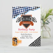 Black White Checkering Racing Flag Birthday Party Kaart (Staand voorkant)