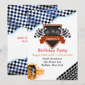 Black White Checkering Racing Flag Birthday Party Kaart (Voorkant / Achterkant)