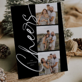Black & White Cheers Elegant Kerstscript Feestdagenkaart