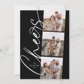 Black & White Cheers Elegant Kerstscript Feestdagenkaart (Voorkant)