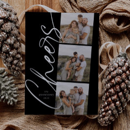 Black & White Cheers Elegant Kerstscript Folie Feestdagenkaart