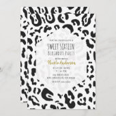 Black & White Cheetah Leopard Sweet 16 Party Kaart (Voorkant / Achterkant)