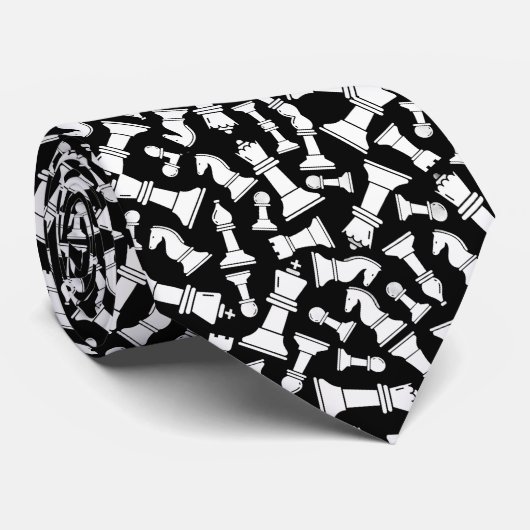 Black & White Chess Pieces Stropdas (Opgerold)