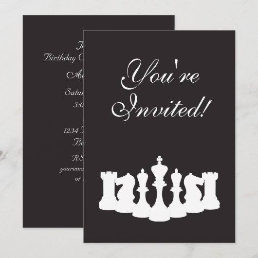 Black & White Chess verjaardagsfeestje uitnodiging (Voorkant / Achterkant)