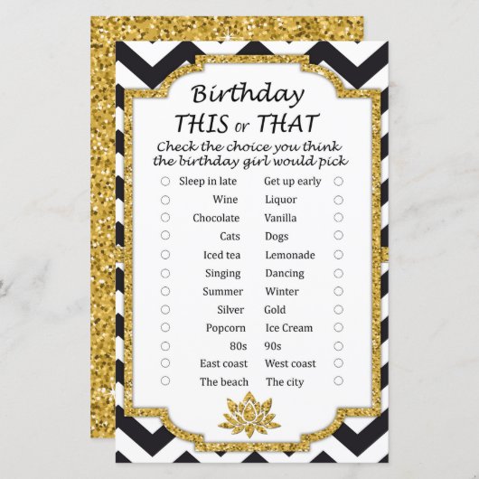 Black White Chevron Birthday dit of dat spel (Voorkant / Achterkant)