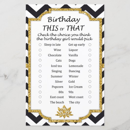 Black White Chevron Birthday dit of dat spel (Voorkant)