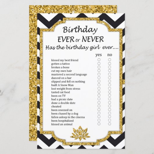 Black White Chevron Birthday ooit of nooit game (Voorkant / Achterkant)