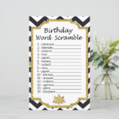 Black White Chevron Birthday Word Scramble Game (Staand voorkant)