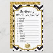 Black White Chevron Birthday Word Scramble Game (Voorkant / Achterkant)