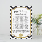 Black White Chevron Birthday word search game (Staand voorkant)