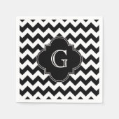 Black White Chevron Black Quatrefoil Monogram Servet (Voorkant)